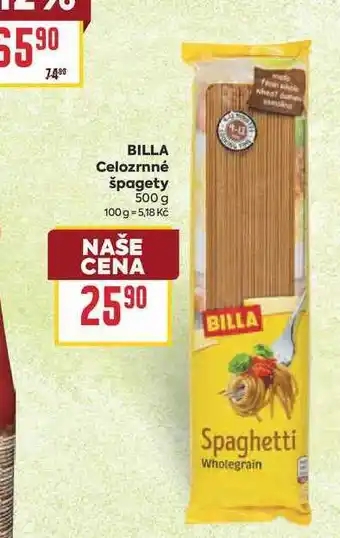 Billa BILLA Celozrnné špagety nabídka