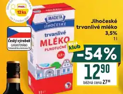 Billa Madeta Jihočeské trvanlivé mléko 3,5% nabídka