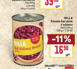 Billa BILLA Fazole červené v nálevu 400/225 g nabídka