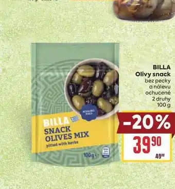 Billa BILLA Olivy snack bez pecky a nálevu ochucené 2 druhy nabídka