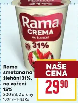 Billa Rama smetana na šlehání 31% na vaření 15% nabídka