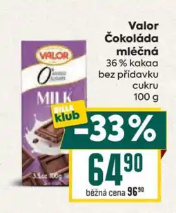 Billa Valor čokoláda mléčná nabídka