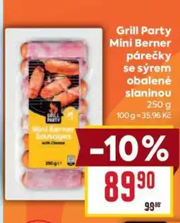 Billa Grill Party Mini Berner párečky se sýrem obalené slaninou nabídka