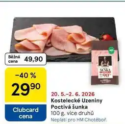 Tesco Kostelecké uzeniny Poctivá šunka, 100 g, více druhů nabídka
