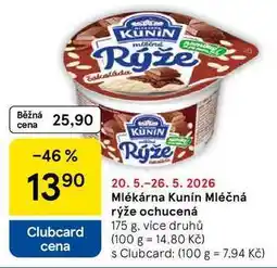 Tesco Mlékárna Kunín Mléčná rýže ochucená, 175 g, více druhů nabídka