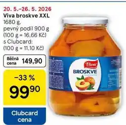 Tesco Viva broskve XXL, 1680 g. pevný podíl 900 g nabídka