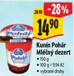 Albert Kunín Pohár Mléčný dezert nabídka