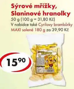 CBA Sýrové mřížky, Slaninové hranolky nabídka