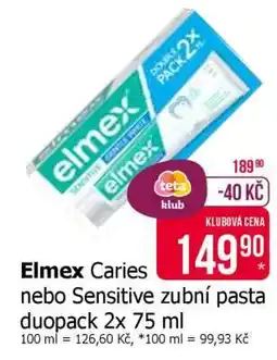 Teta Elmex Caries nebo Sensitive zubní pasta duopack 2x 75 ml nabídka