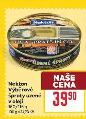 Billa Nekton Výběrové šproty uzené v oleji 160/115 g nabídka