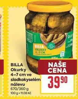 Billa BILLA OKURKY 4-9CM sladkokyselém nálevu 670/360 g nabídka