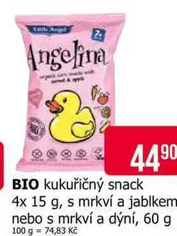 Teta BIO kukuřičný snack 4x 15 g, s mrkví a jablkem nebo s mrkví a dýní, 60 g nabídka