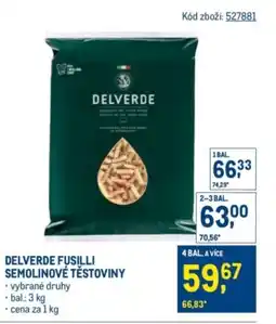 Makro Delverde fusilli semolinové těstoviny nabídka