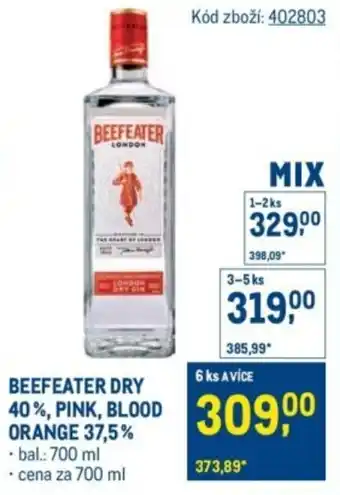 Makro Beefeater dry 40%, pink, blood orange 37,5% nabídka