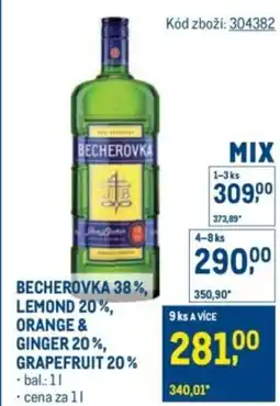 Makro Becherovka 38%, lemond 20%, orange & ginger 20%, grapefruit 20% nabídka