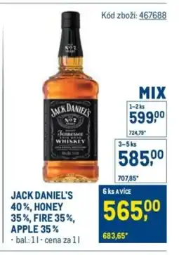 Makro Jack daniel's 40%, honey 35%, fire 35%, apple 35% nabídka