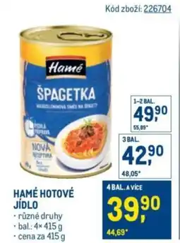 Makro Hamé hotové jídlo nabídka