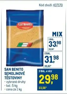 Makro San benito semolinové těstoviny nabídka