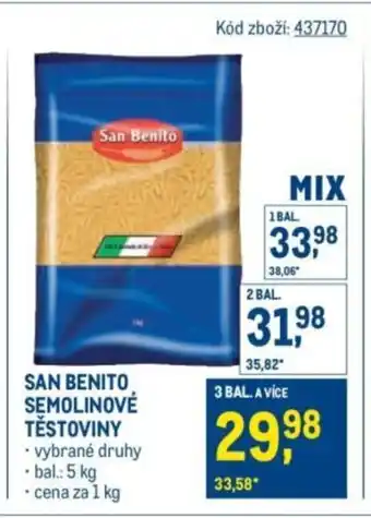 Makro San benito semolinové těstoviny nabídka