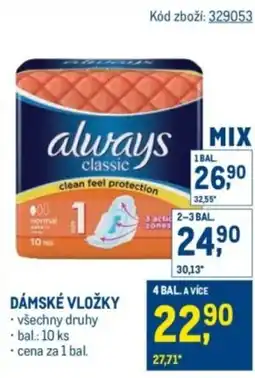 Makro Always Dámské vložky nabídka