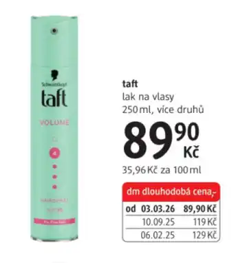 dm drogerie Taft lak na vlasy nabídka