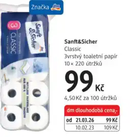 dm drogerie Sanft&Sicher Classic 3vrstvý toaletní papír nabídka