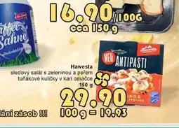 Jip Hawesta sleďový salát s zeleninou a pepřem tuňákové kuličky v kari omáčce nabídka