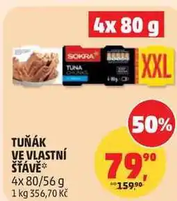 Penny Market TUŇÁK VE VLASTNÍ ŠŤÁVĚ*, 4x 80/56 g nabídka