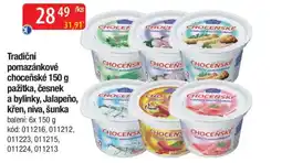 Qanto Tradiční pomazánkové choceňské pažitka, česnek a bylinky, Jalapeño, křen, niva, šunka nabídka