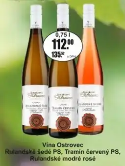 Adam Vína Ostrovec Rulandské šedé PS, Tramín červený PS, Rulandské modré rosé nabídka