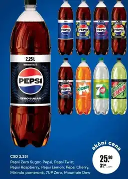 Adam Pepsi Zero Sugar, Pepsi, Pepsi Twist, Pepsi Raspberry, Pepsi Lemon, Pepsi Cherry, Mirinda pomeranč, 7UP Zero, Mountain Dew nabídka