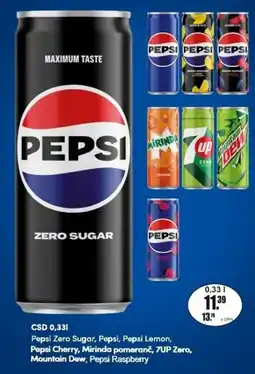 Adam Pepsi Zero Sugar, Pepsi, Pepsi Lemon, Pepsi Cherry, Mirinda pomeranč, 7UP Zero, Mountain Dew, Pepsi Raspberry nabídka