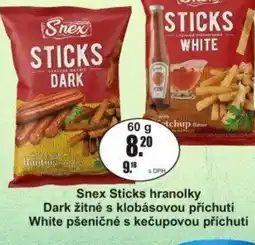 Adam Snex Sticks hranolky Dark žitné s klobásovou příchutí White pšeničné s kečupovou příchutí nabídka