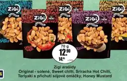 Adam Zigi arašídy Original - solené, Sweet chilli, Sriracha Hot Chilli, Teriyaki s příchutí sójové omáčky, Honey Mustard nabídka