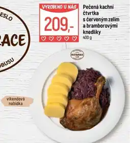 Globus Pečená kachní čtvrtka s červeným zelím a bramborovými knedlíky nabídka
