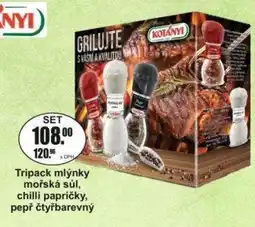 Adam Kotányi Tripack mlýnky mořská sůl, chilli papričky, pepř čtyřbarevný nabídka