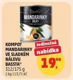 Penny Market KOMPOT MANDARINKY VE SLADKÉM NÁLEVU BASSTA nabídka