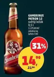 Penny Market Gambrinus Patron 12 světlý ležák 0,5 l nabídka