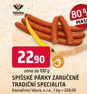 Trefa SPIŠSKÉ PÁRKY nabídka