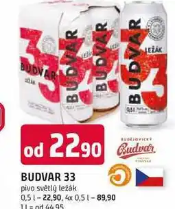 Trefa BUDVAR 33 pivo světlý ležák nabídka