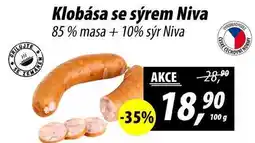 ZEMAN Klobása se sýrem Niva 85% masa + 10% sýr, 100 g nabídka
