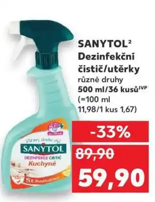 Kaufland SANYTOL Dezinfekční čistič/utěrky nabídka