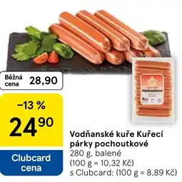 Tesco Vodňanské kuře Kuřecí párky pochoutkové nabídka