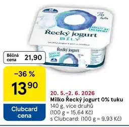 Tesco Milko Řecký jogurt 0% tuku nabídka