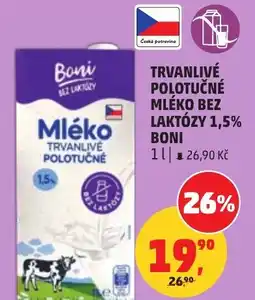 Penny Market Trvanlivé polotučné mléko bez laktózy 1,5% Boni nabídka