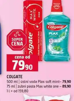 Terno Colgate 500 ml ústní voda Plax soft mint 75 ml zubní pasta Max white one nabídka