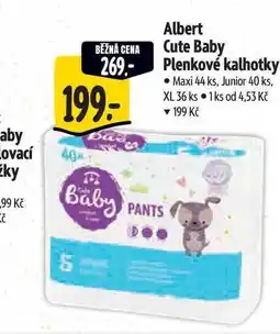 Albert Albert Cute Baby Plenkové kalhotky • Maxi 44 ks, Junior 40 ks, XL 36 ks nabídka