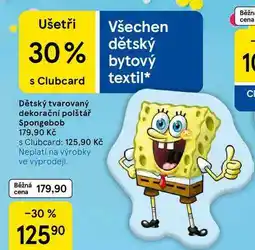 Tesco Dětský tvarovaný dekorační polštář Spongebob nabídka