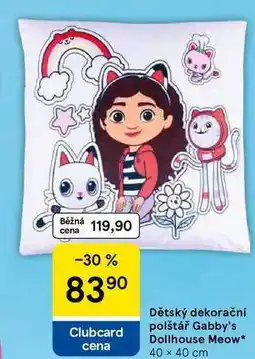 Tesco Dětský dekorační polštář Gabby's Dollhouse Meow, 40 x 40 cm nabídka