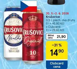 Tesco Krušovice, 0,5 l, plech, dva druhy nabídka